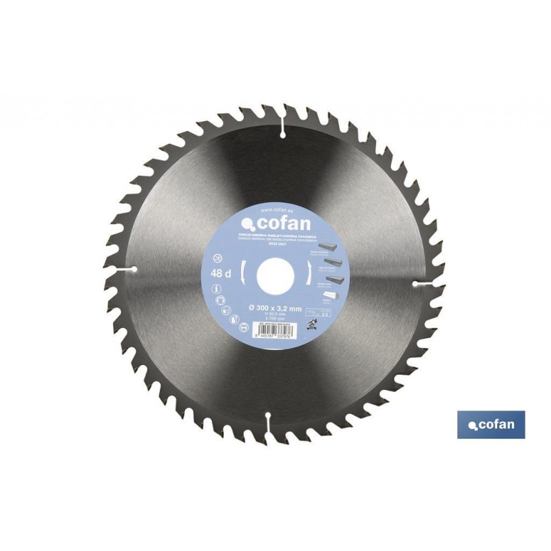 DISCO DE SIERRA INGLETADORA PARA MADERA Ø300 X 3,2 X 30 MM, 48 DIENTES