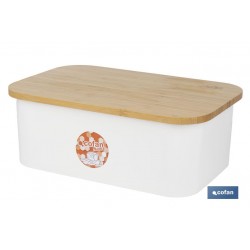 PANERA CON TAPA DE BAMBU COLOR BLANCO/MADERA 36 X 24 X13 CM