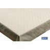 MANTEL ANTIMANCHAS RESINADO CONFECCIONADO 1,40 X 2,0 M 50% PES 45% CO 5% LUREX LINEAS DE ORO