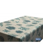 Rollo de mantel resinado con estampado digital | Diseño con elementos del mar | 50 % algodón y 50 % poliéster | Medidas: 1,40 x