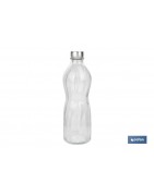 Botella de vidrio transparente con tapón de acero inoxidable | Capacidad: 1 litro