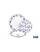 Vajilla de porcelana con flores azules | Set de 18 piezas | Adecuado para 6 personas | Apta para lavavajillas, microondas y hor