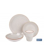 Vajilla de cerámica color beige pintada a mano | Set de 16 piezas | Apta para lavavajillas, microondas y horno