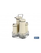 Set de aceiteras de 4 piezas Modelo Aloreña | Capacidad 2 piezas de 230 ml y 2 piezas 120 ml | Color beige