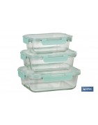 Set de 3 Fiambreras Rectangulares de Borosilicato | Modelo Agatha | Capacidad 640-1040-1520 ml