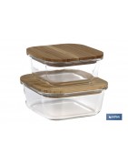 Set de 2 Fiambreras Cuadradas de Borosilicato | Modelo Bambú | Tapa de Bambú | Capacidad 520-800 ml