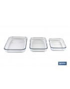 Set de 3 fuentes rectangulares de borosilicato Modelo Baritina I Capacidad: 1600 ml - 2200 ml - 3000 ml